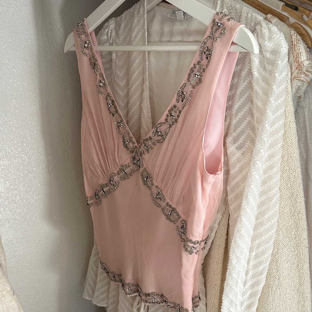 Vintage deep v top with Beaded Trim